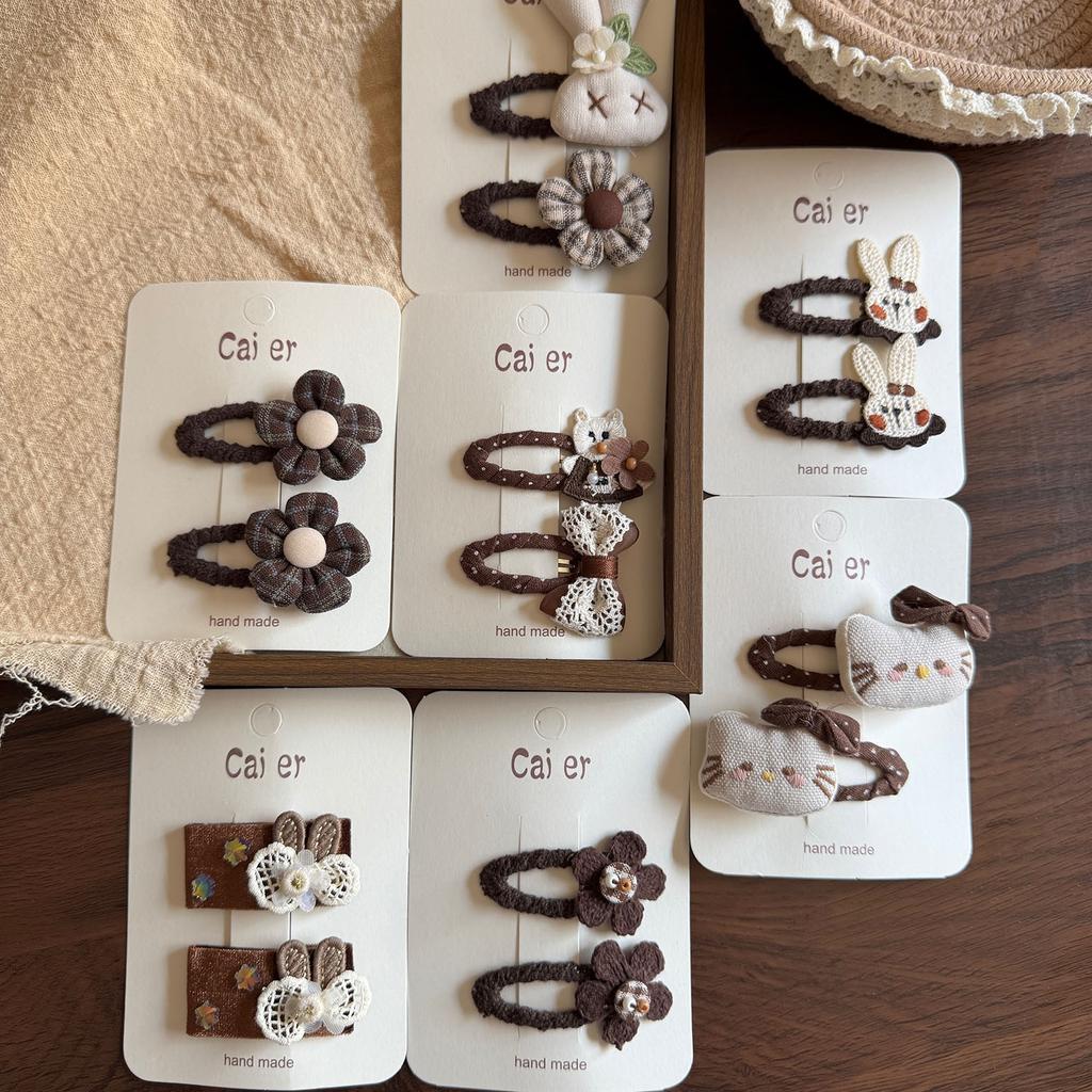 Coffee Color Cute Cartoon Cat Baby Hairpin Sweet Bow Flower Headwear Girls Kids Hair Accessories