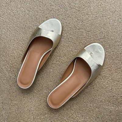 Leather Korean Version Temperament Pinched Feet Stiletto Cat Heel Sandals Women's Summer New Round Head Open Toe Low Heel Outer Wear Cool Slippers