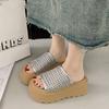 Thick Bottom Heightened Slope Heel Birkencool Slippers Women's Summer Wear 2025 New Model with Skirt Mesh Hollow One-word Drag