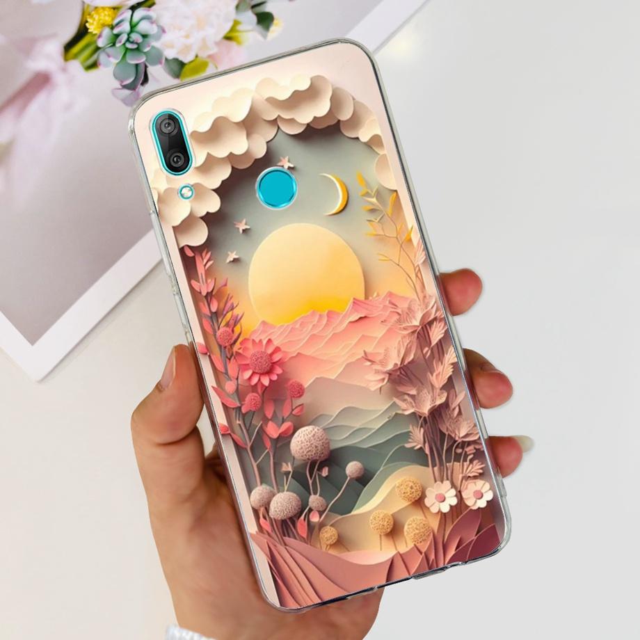 For Huawei Y7 (2019) Phone Case Huawei Y7P 2020 Back Cover Transparent Slim Soft TPU Rubber Bumper Child Fashion Cartoon Pattern