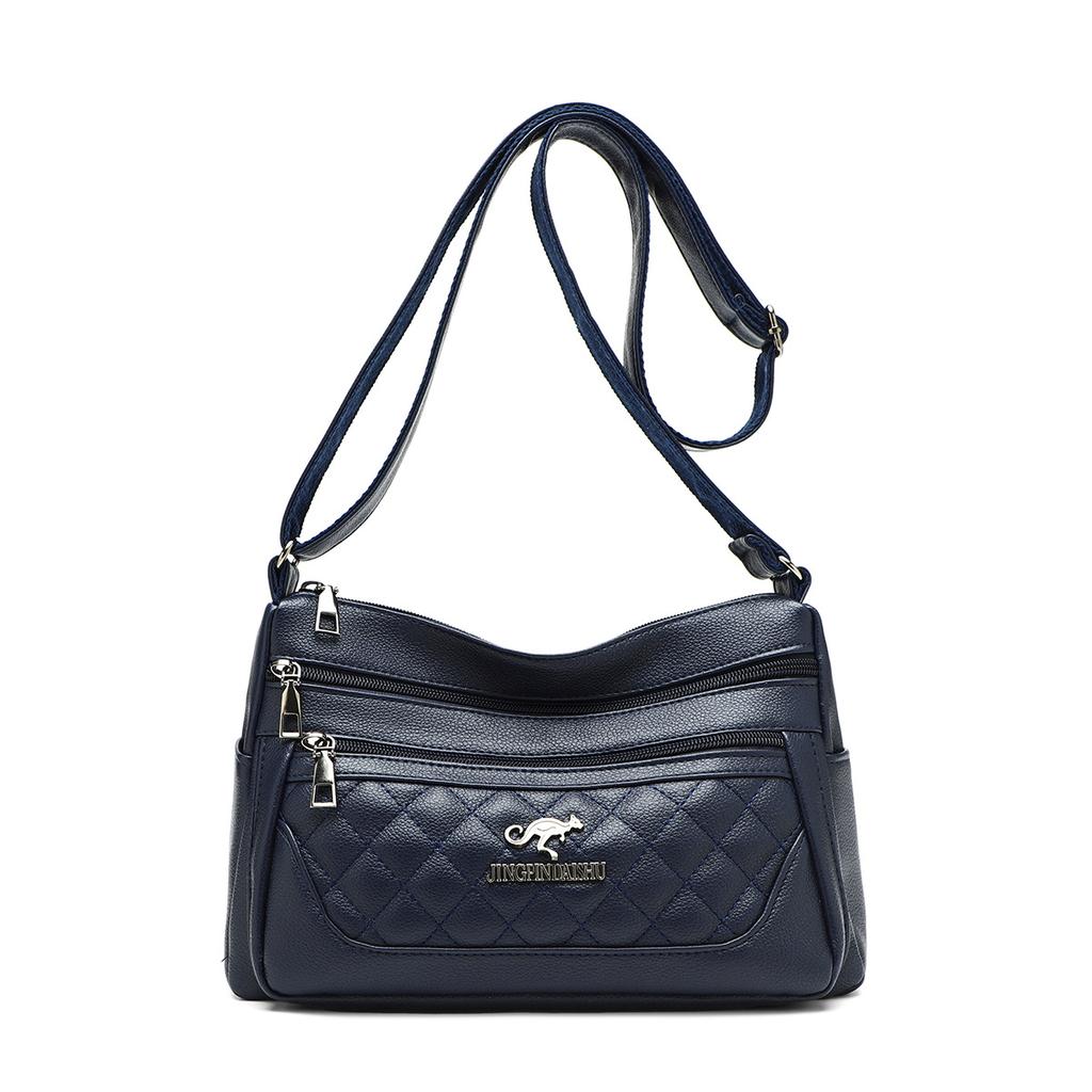 Embroidered Diamond Grid PU Single Shoulder Crossbody Women's Bag