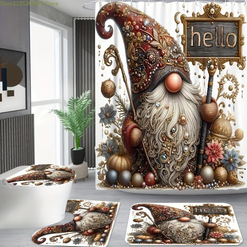 1pc/3pcs/4pcs Vintage Luxury Pearl Gnome Pattern Bathroom Set