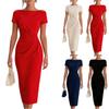 Sieviešu viduklī krokotas kleitas Eleganta midi kleita ar īsām piedurknēm Laivas kakla izgriezums Bodycon Kokteiļa kleita formāliem pasākumiem un ballītēm