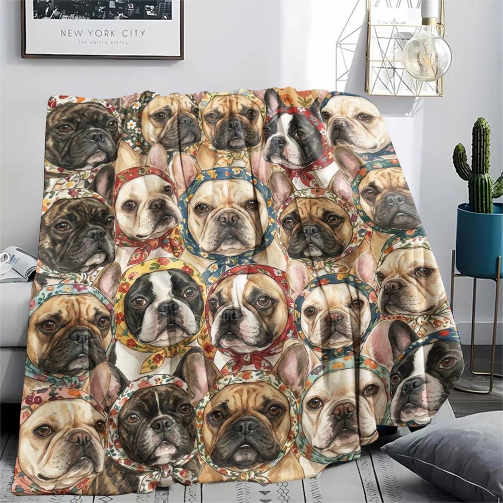 1PC Retro Pet Puppy Print Flannel Blanket, High Quality All Seasons, Home Decor, Warmth and Comfort, Perfect for Christmas Gifts