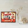 Vintage Trailer & Spice Girl Metal Tin Wall Art Sign - Retro Wall Decor with Pin-Up Girl & Classic Bus Design, Bar Decoration