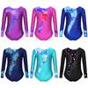 Girls Dance Leotard Long Sleeve Rhinestone Patchwork Jumpsuit for Gymnastics Training Performance