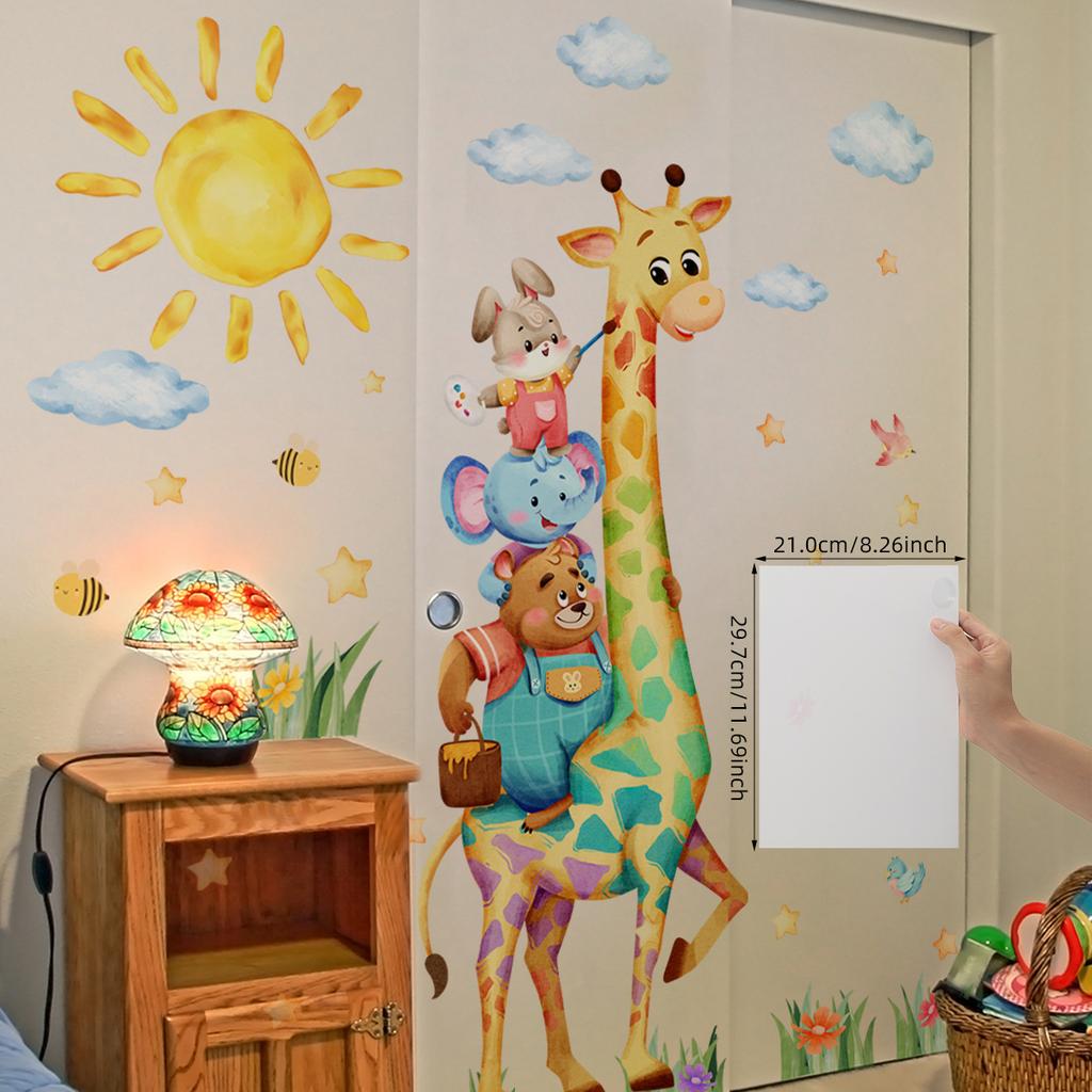 Cartoon Giraffe Sun Cloud Star Wall Sticker Home Decoration Self-adhesive Decals