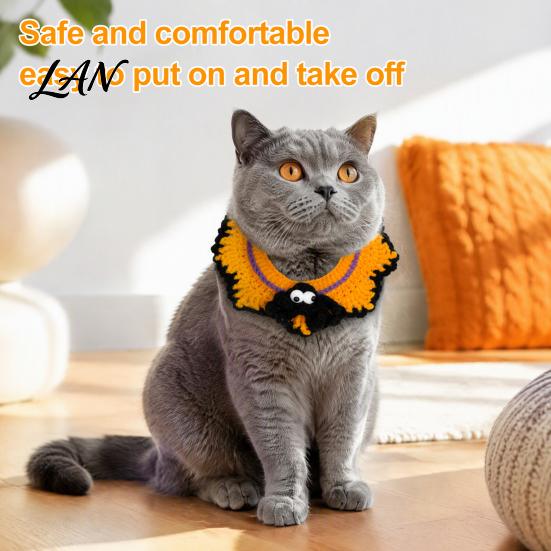 Cute Kitten Festival Outfit Halloween Pet Costume for Cats Small Dogs, Handmade Crochet Witch Hat Bib Soft Woven Headwear Collar, Adjustable