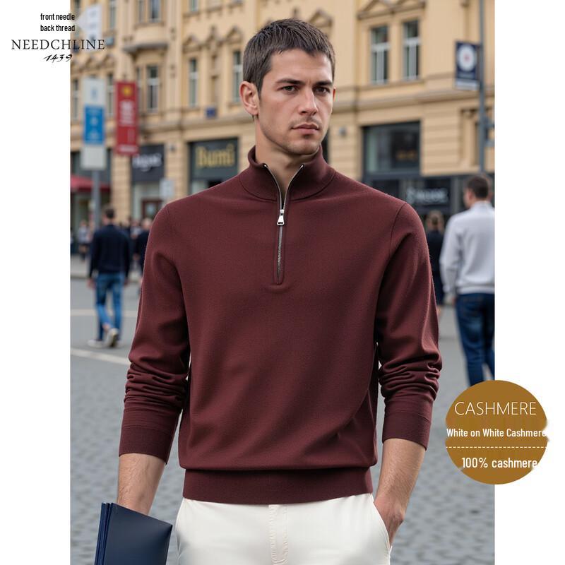 

POLOMEISDO Men s 100% Cashmere Half Turtleneck Zipper Knitted Sweater 2XL