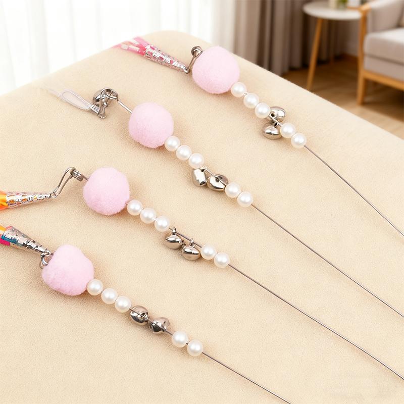 Wire Teasing Cat Stick Long Pole Feather with Bell Fairy Stick Bite Resistant Training Teaser Wand Kitten Toy Pet Supplies