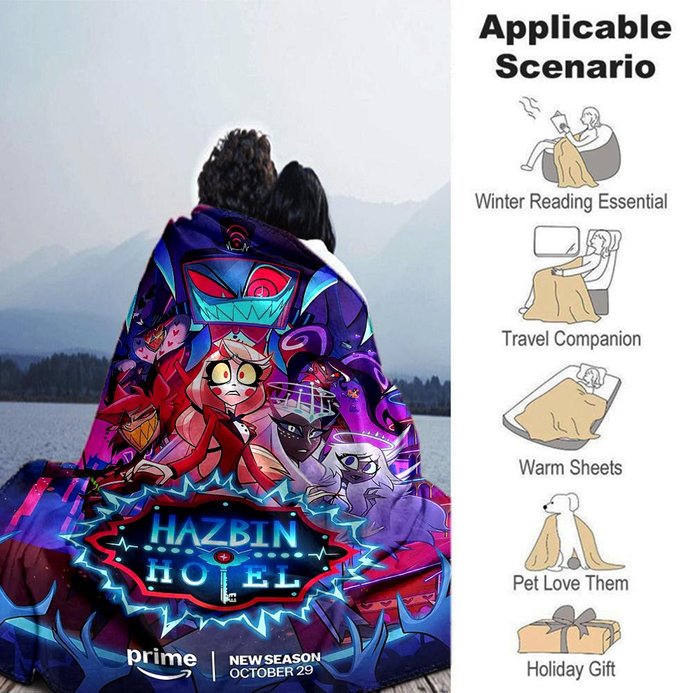 Hazbin Hotel New Season Poster Flannel Blanket Super Soft Warm Cozy Blanket for Sofa Bed Office Travel All‑Season Home Decor Gift