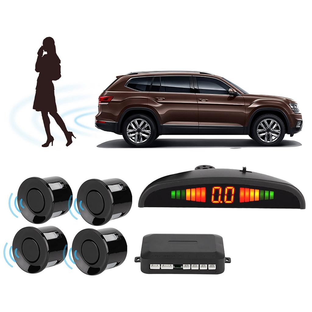 4 Parking Sensors Buzzer Car Reverse Backup Rear Radar LED System Sound Alarm Universal
