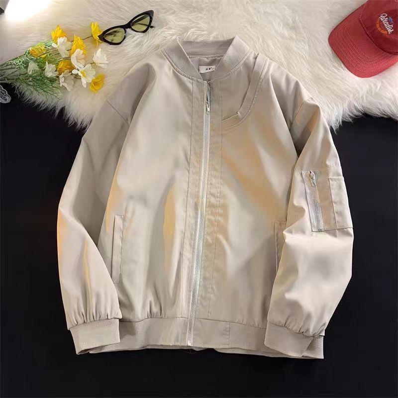 Unisex Trendy Gray Harajuku Bomber Jacket for Couples