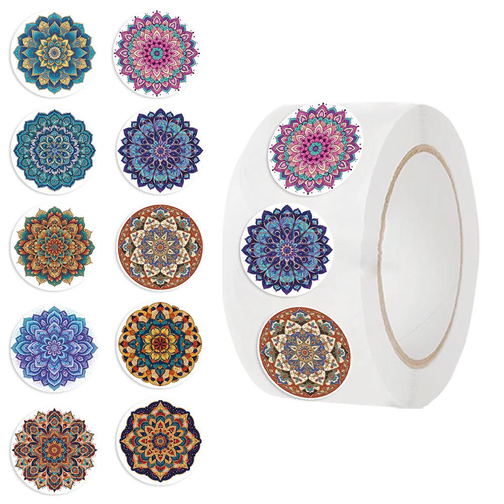 500 Pieces/rolling Sticker Hot-selling Tape Mandala Pattern Sticker Hand Account Material Decorative Envelope Seal Sticker