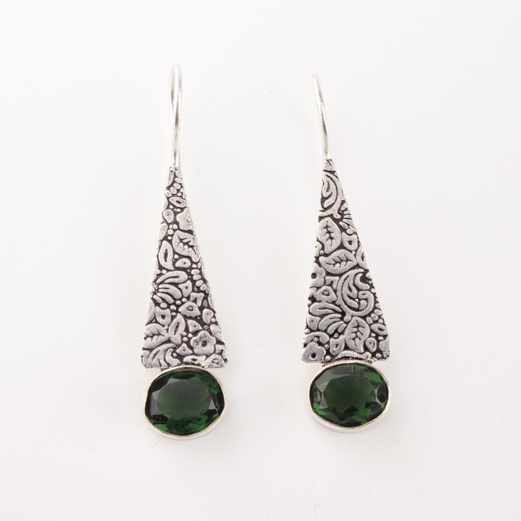 Natürlicher grüner Turmalin Edelstein 925 Sterlingsilber Schmuck Handgefertigte Ohrringe 1,9" EE-165-11