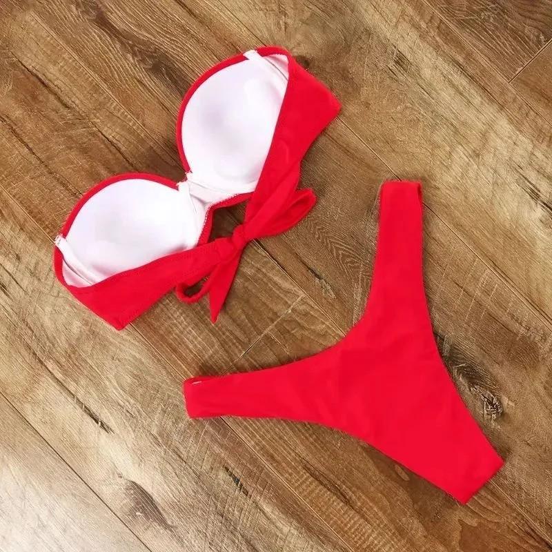 Einfarbiger Damen-Seaside-Urlaub Dreiteiliger Zweiteiler Bikini-Badeanzug