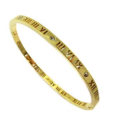 [P4850] - 'Messages' Stahlarmband (römische Ziffern) vergoldet - 3 mm