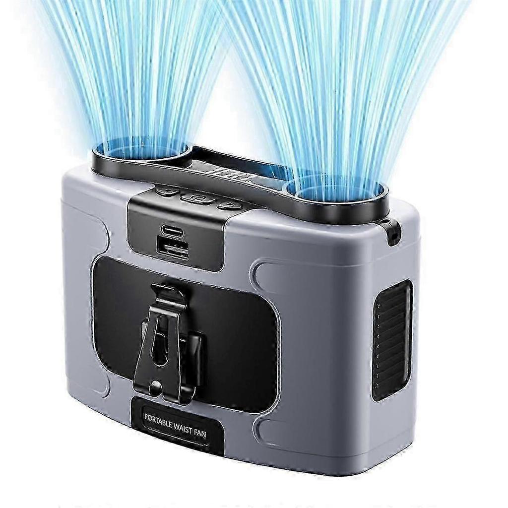 Ventilateur de Ceinture, Ventilateur Personnel Portable USB Rechargeable Ventilateur à Pince pour Ceinture Ventilateur de Travail Mains Libres 10000mAh, 6-32heures Ventilateur Rafraîchisseur