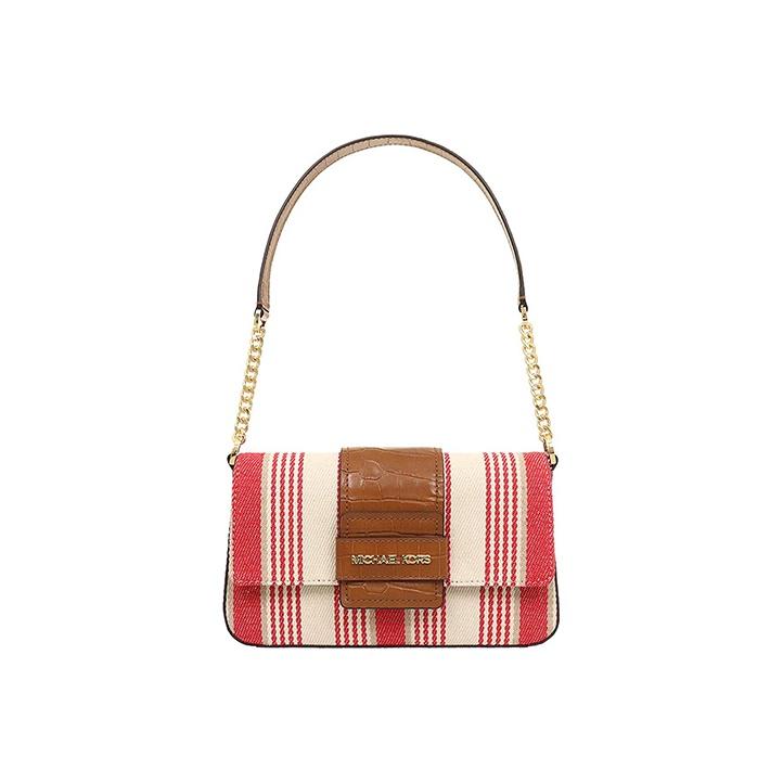 

Michael Kors Sage Striped Color Block Coated Canvas Underarm Bag Medium Women bags Red White Brown 35S0GWZL6C-CORAL-REEF Basic Set (Bag+Dust Bag)