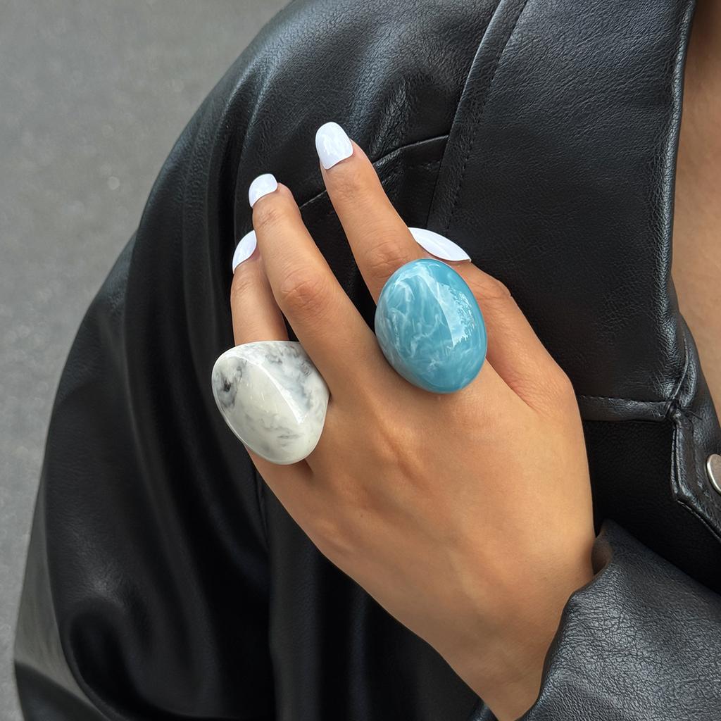 Vintage Irregular Smooth Resin Plastic Rings for Women New Trend Boho Geometric Finger Rings Aesthetic Party Jewelry