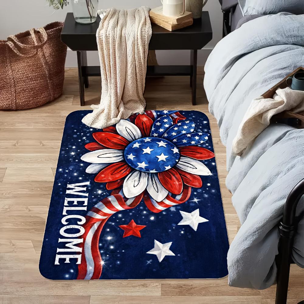 1pcs 2D Flat Colorful Sunflower Flowers With American Elements, Flannel Soft And Comfortable Sponge Mat Easy To Clean,For Indoor Doormats