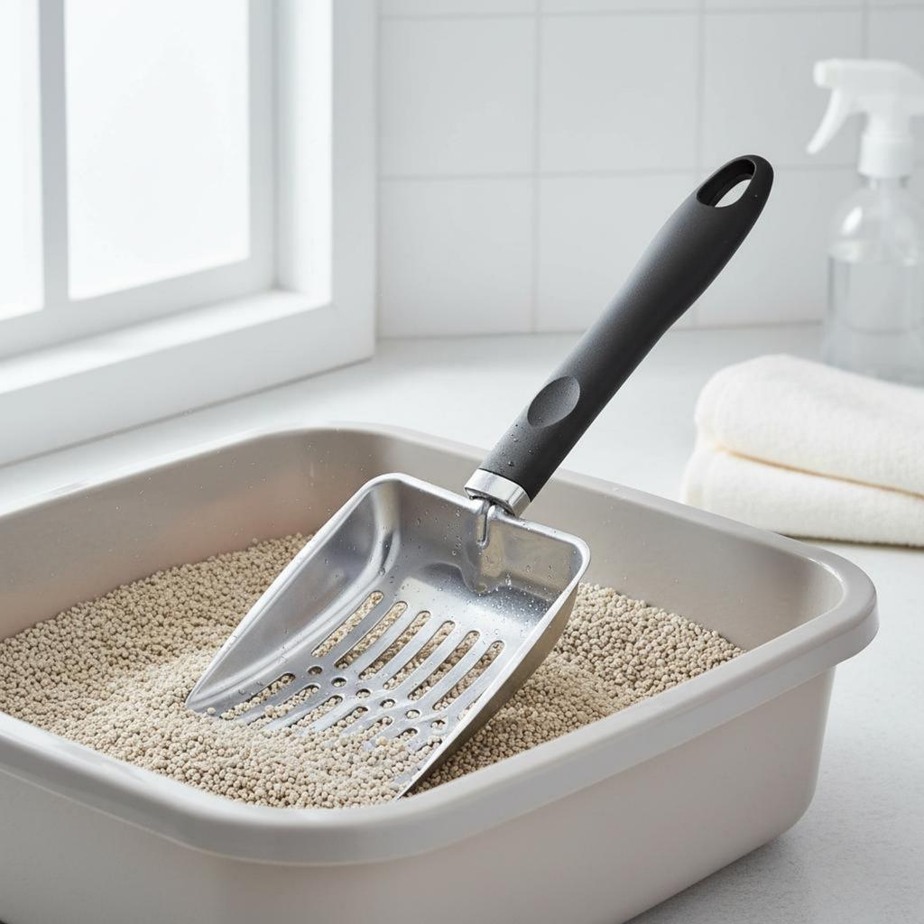 Stainless Steel Litter Scoop Slotted Design Long Handle Feline Litter Scoop Feline Poop Scooper Easy to Clean