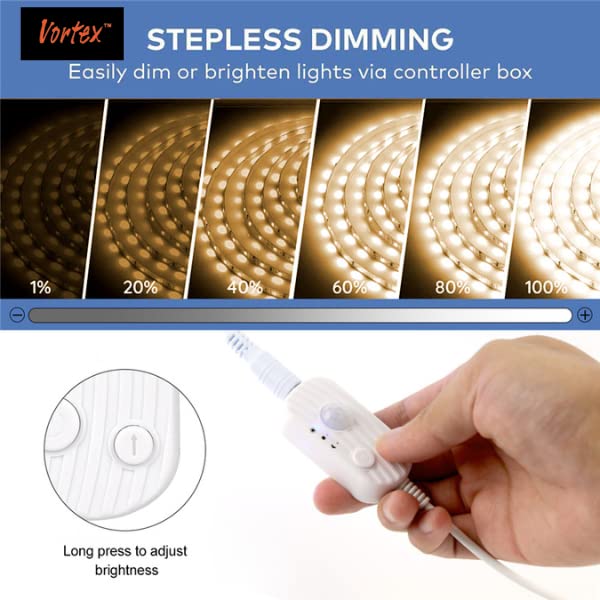 Vortex USB Connected LED Strip Lights with Motion Cool White or Warm White Options Dimmable LED Closet Light Motion Under Cabinet or Bed Strip Light