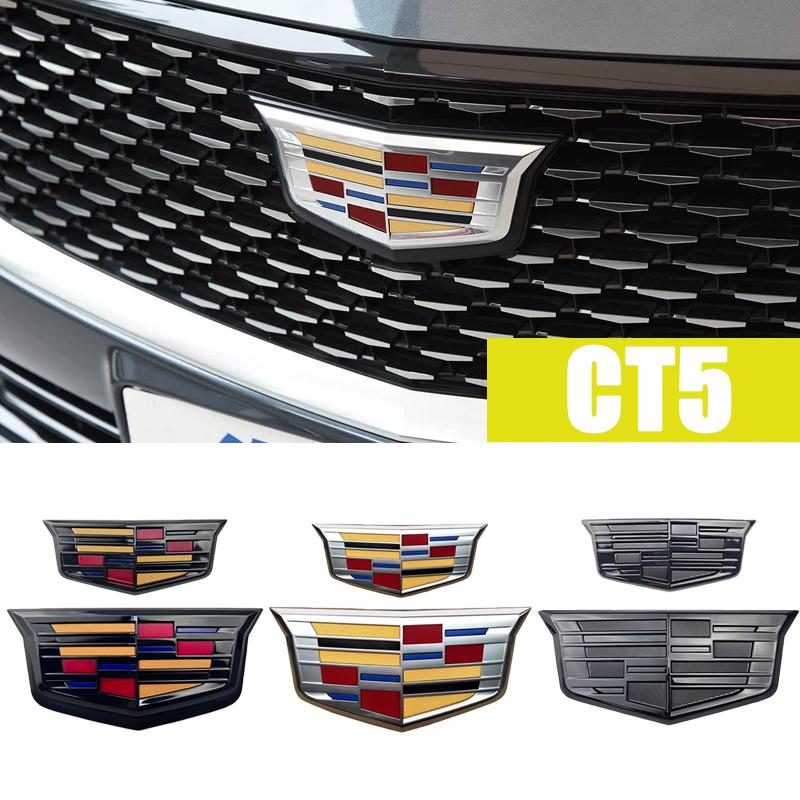 2PCS CT5 Emblem for Cadillac Rear Trunk Badge Stickers Decals Auto Refit Accessories ABS Car Logo Front Grille Exterior Styling