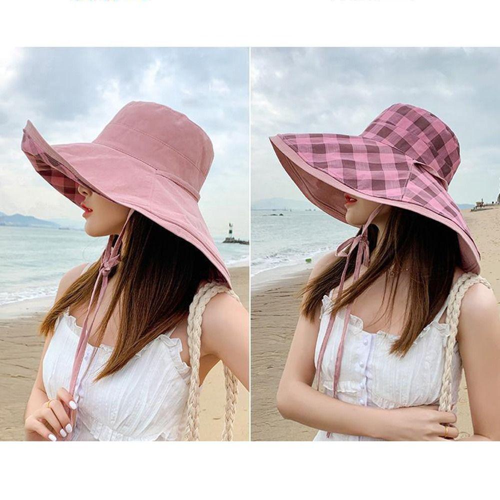 Foldable Sun Protection Hats Double-sided Beach Bucket Hat Simple Fisherman Hat  Travel