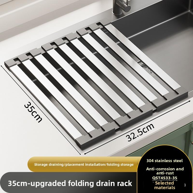 Foldable Silicone Dish Drying Rack with 304 Stainless Steel for Kitchen Utensils