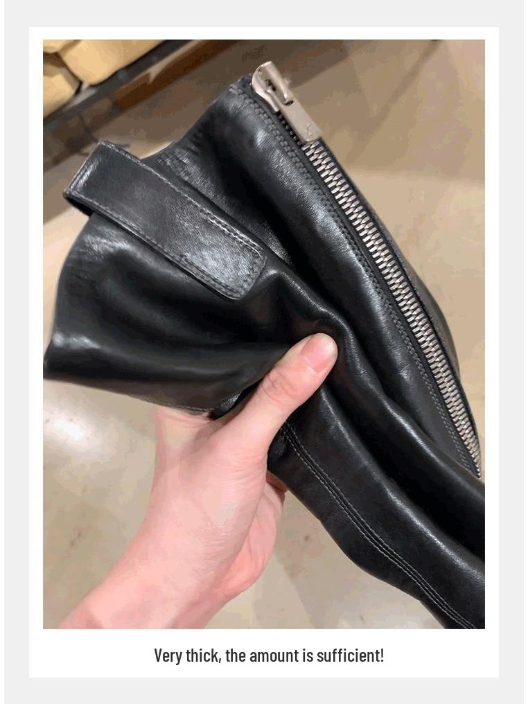 Introducing: Quick-Delivery Mom-Style Grape Boots – Wrinkled Horsehide, Round Toe, Thick Sole, Chunky Heel, Slimming Mid-Calf Knight Boots for Women.