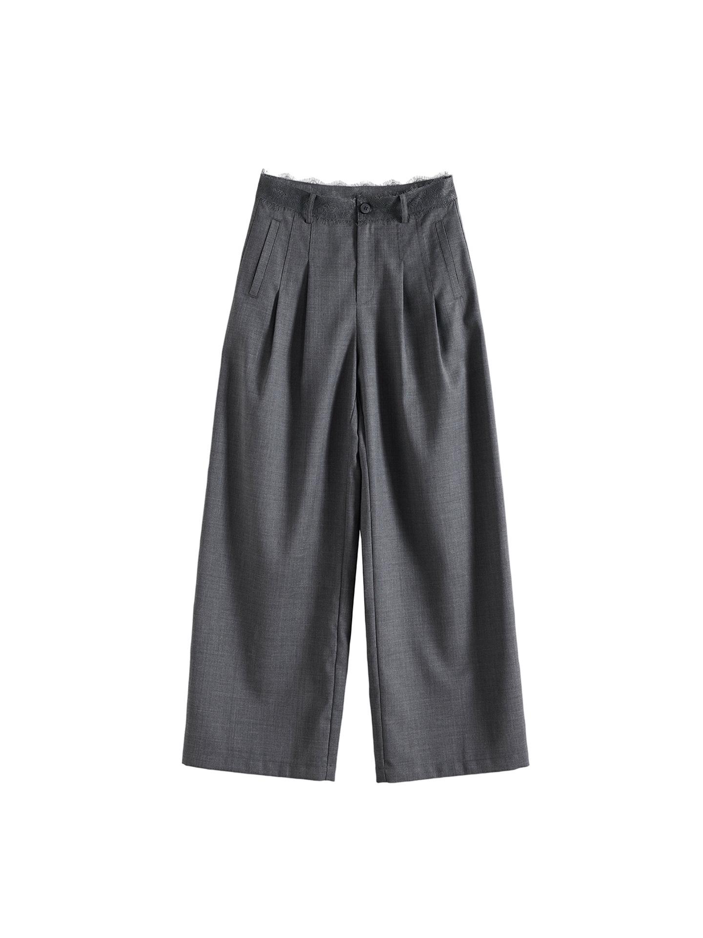 

Early Spring Women s High-Waisted Wide-Leg Grey Wool-Like Pants - Loose, Fashionable & Versatile OL Suit Pants Large серый/лавовый