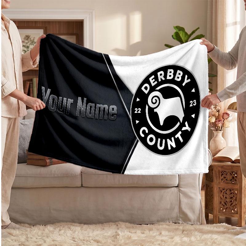 Derby County Personalisierte Fleecedecke Mit Fußballlogo, Individueller Name Text Weiche Warme Wohndecke