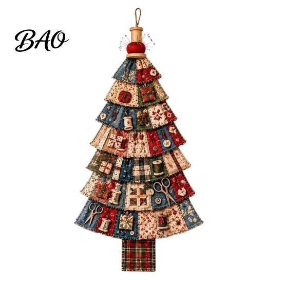 Stitched Fabric Keepsake for Fireplaces Christmas Handmade Door Hanging Kit, Patchwork Tree Decoration DIY Sewing Traditional Craft Project