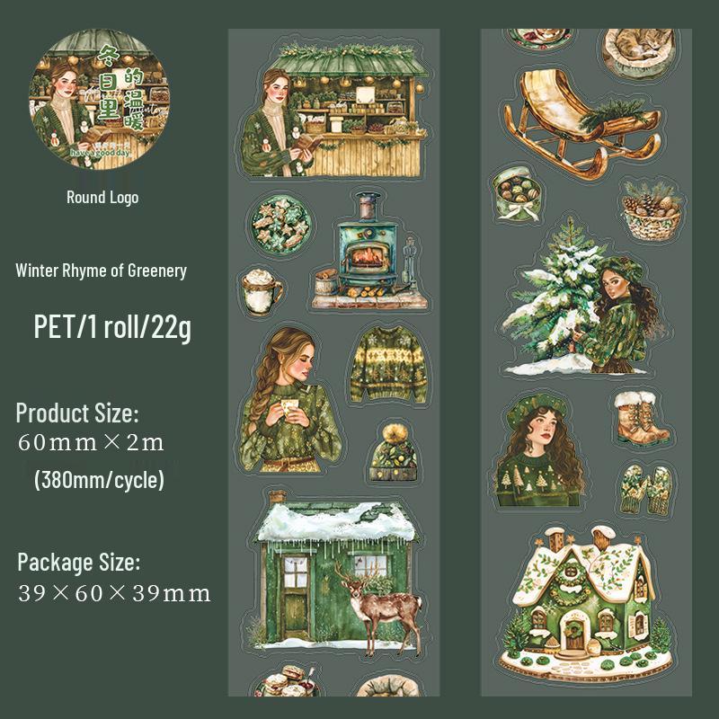Winterlandschaft Stanz-PET-Klebeband: Ein schöner Tag, Winterwärme Serie, 6 malerische Designs