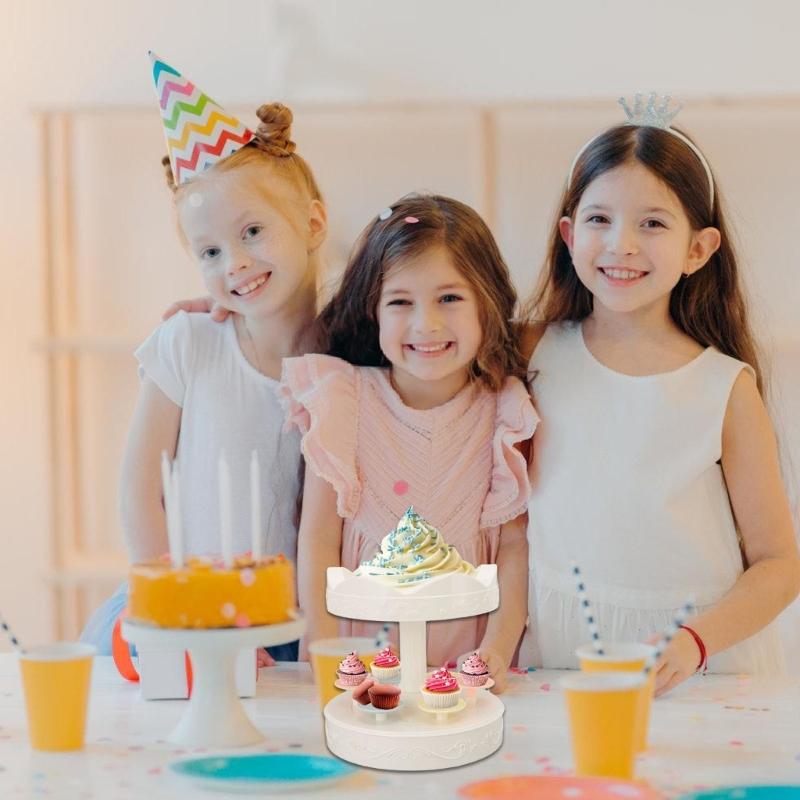 Double Layer Rotating Cake Cupcakes Carousel Stand With 6 Small Trays For Event Catering Bakeries Home Celebration