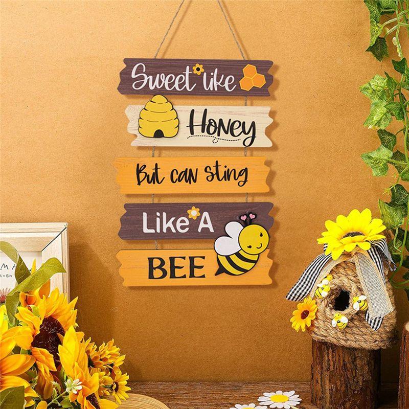 AEE4-Type Home Door Decoration, Bee Kindness Bee Happy Thanksgiving Bee Welcome Sign Front Door Decoration