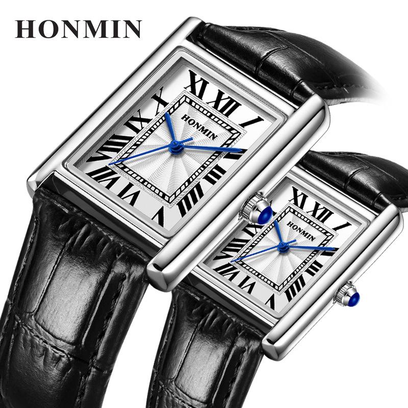 Leather Strap Square Quartz Couple Watches: Waterproof, Simple, Fashionable Design for Men and Women