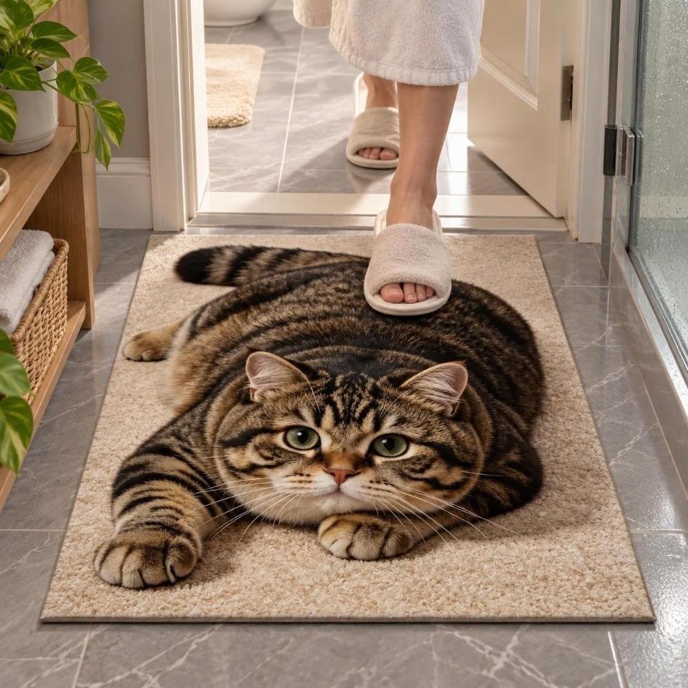 Diatomaceous Earth Bathroom Carpet Realistic Bedroom Door Rug 3D Cat Floor Mat Home Decor