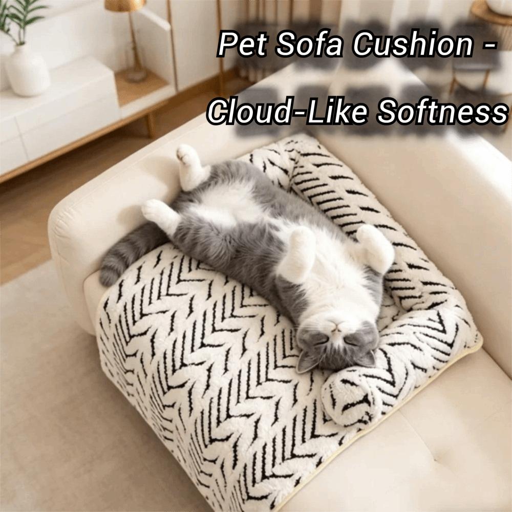 Thick Plush Dog Sofa Cushion Non-Slip Washable Cat Sleeping Pad Hair Resistant Surface Skin-friendly Striped Plush Dog Mat