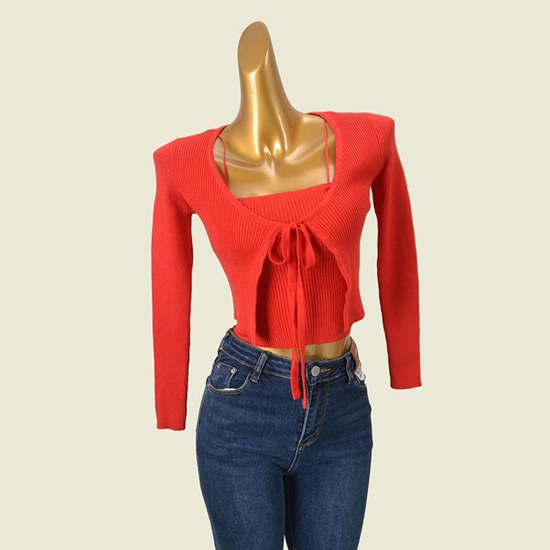 European and American-Style Flat High-Waist Cropped Knitted Cardigan