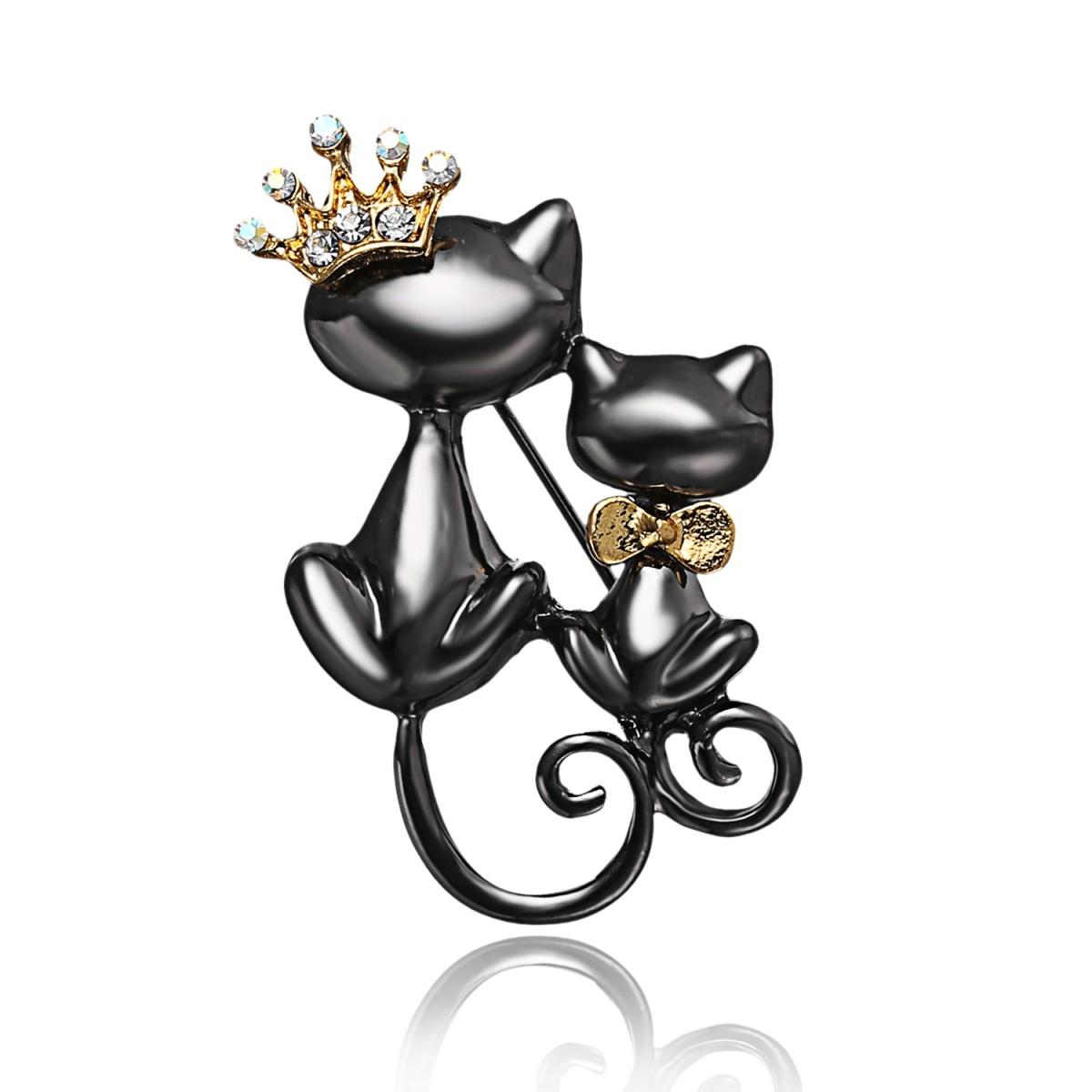 

Elegant Wearing Crown Bowknot Cat Brooch For Women Men Cartoon Cute Little Kitten Backpack Lapel Pins Funny Animal Badge Jewelry