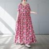Women's Simple and Fashionable Long Skirt Summer Short Sleeved Round Neck Printed Dress