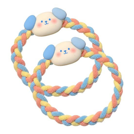 2 Stück Haargummis Weiche Geflochtene Elastische Haarbänder mit Cartoon Harz Tier Zubehör Kratzfrei Mädchen Kinder Pferdeschwanz