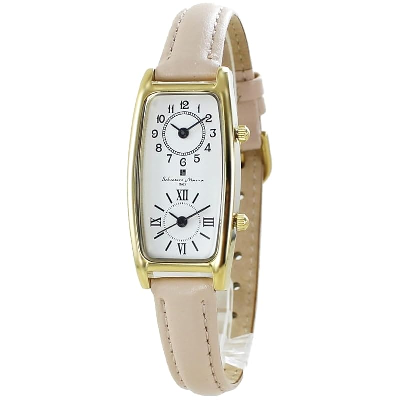 

[Salvatore Mara] watch ladies leather belt rectangle square dual time [] (no.1 beige)