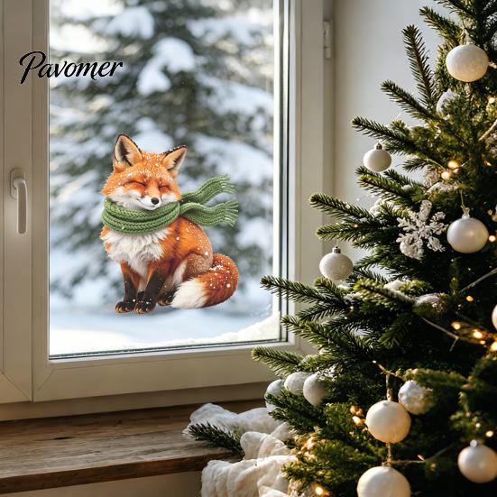 Removable Fox Sticker Static Window Cling, Christmas Winter Glass Stickers, PVC Electrostatic Cling Decal for Home Door & Decoration, Wall Art