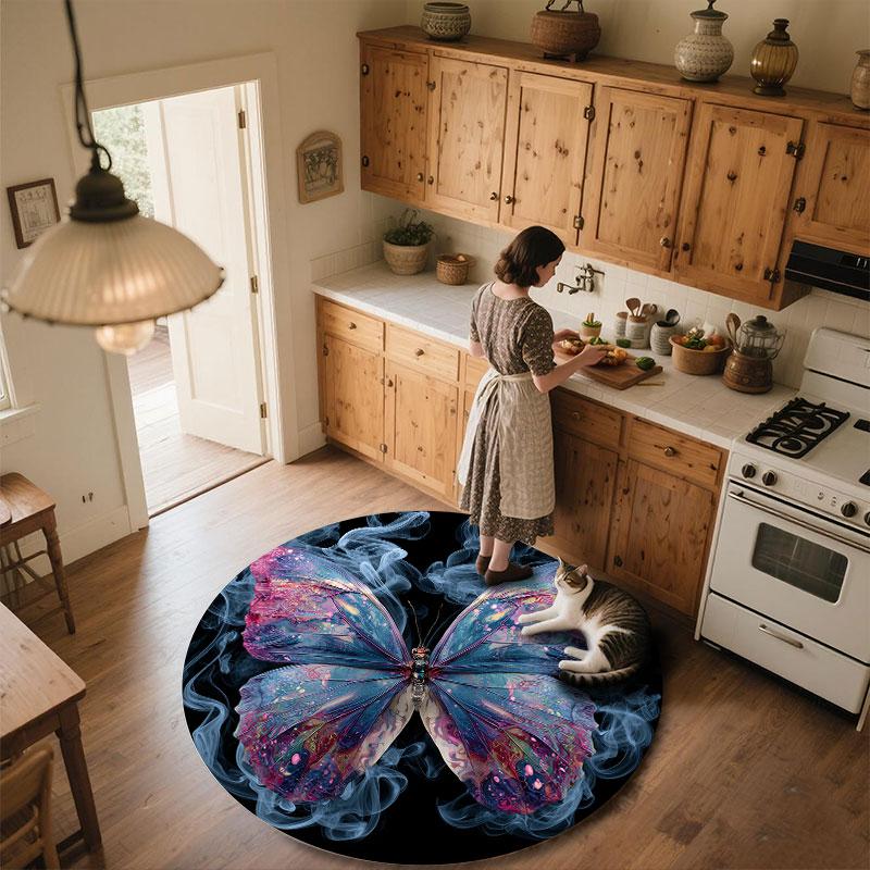 Butterflies Pattern Round rug,Carpet Rug for Living Room Bedroom Playroom ,Non-slip Floor Mat,Holiday Gifts and Birthday Gifts.
