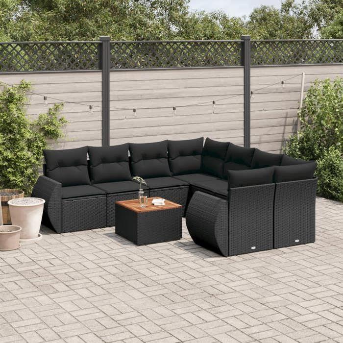 VidaXL Garden Lounge Set with Cushions 9 Pcs, Patio Sofas, Patio Furniture Set, Outdoor Furniture, Black 3224928