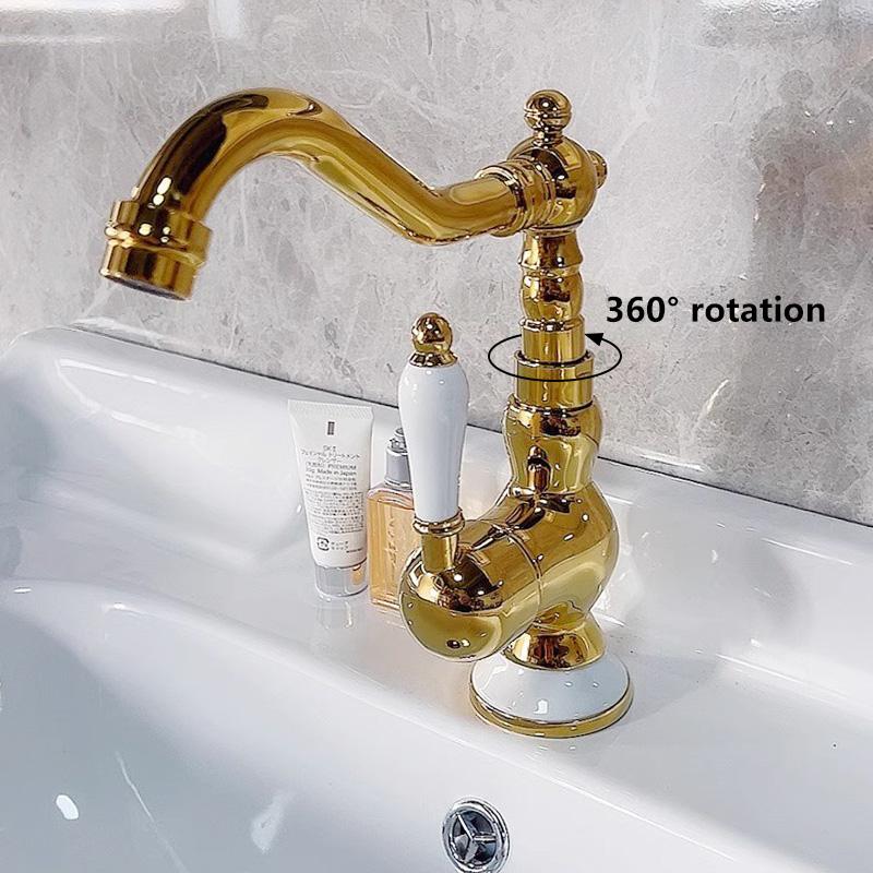 Brass Gold Bathroom Basin Sink Faucet Deck Mounted Single Handle Hot and Cold Water Mix Tap Golden Faucets Chrome EL2189