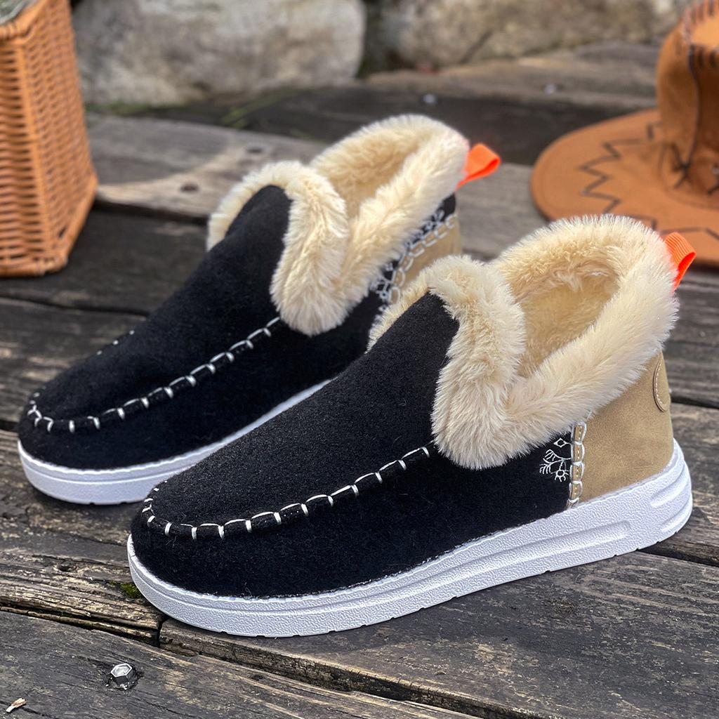 Winter new velvet warm cotton shoes large size thick-soled burrs suede flat-soled snow boots